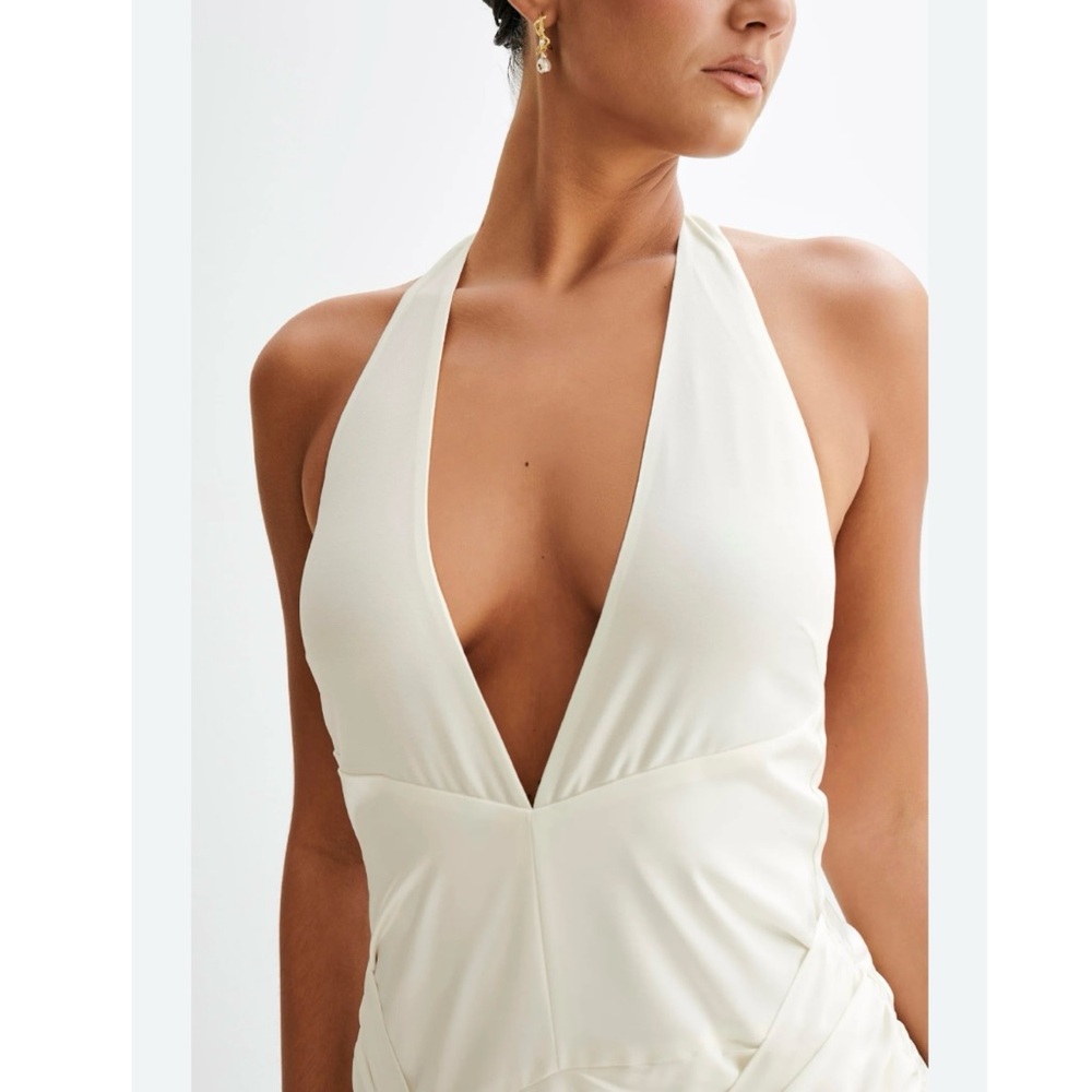 NWT! Meshki Graziana Satin Chiffon Plunge Maxi Dress - Picture 5 of 11
